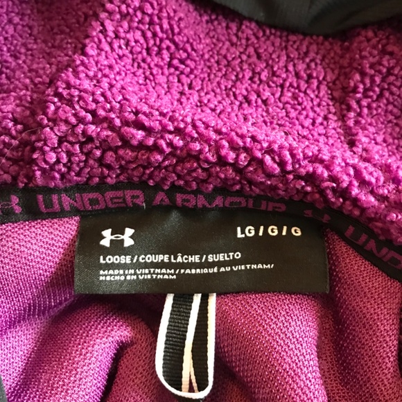 Under Armour Mission Boucle Andrack Hooded Jacket Coat Size L Black Purple - Picture 8 of 9